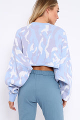 Blue Cropped Batwing Camo Jumper - Lizy