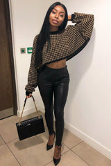 Camel Hounds Tooth Cropped Batwing Jumper - Lizy