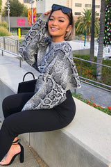 Grey Snake Cropped Batwing Jumper - Lizy