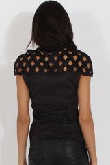 Black Cage High Neck Suede Top - Lizzie
