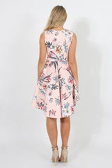 Pink Floral Print Dipped Hem Skater Dress - Lizzie