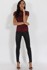 Wine Cage High Neck Suede Top - Lizzie
