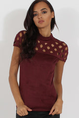 Wine Cage High Neck Suede Top - Lizzie