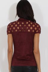 Wine Cage High Neck Suede Top - Lizzie