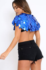 Blue Big Disc Sequin Cape - Lizzie