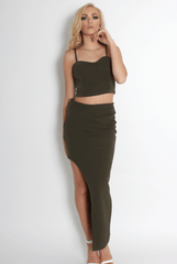 Lilly Khaki Asymmetric Two Piece