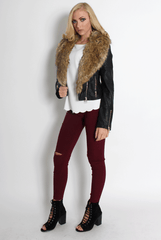 Pia Faux Leather Black Fur Jacket