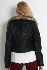 Pia Faux Leather Black Fur Jacket