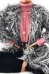 Grey Shaggy Faux Fur Coat - Evalina