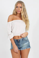 White Cold Shoulder Crop Top - Lola