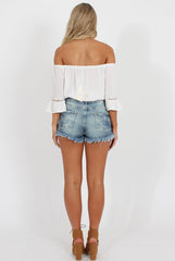 White Cold Shoulder Crop Top - Lola