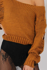 Rust Distressed Detail Knitted Jumper - Lollie