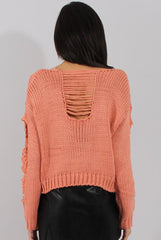 Pink Distressed Detail Knitted Jumper - Lollie