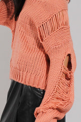 Pink Distressed Detail Knitted Jumper - Lollie