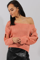 Pink Distressed Detail Knitted Jumper - Lollie