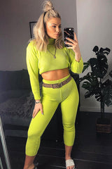Lime Rib Crop Jumper Loungewear Set - Ayriana