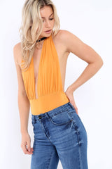 Mustard Plunge Halterneck Bodysuit - Lona