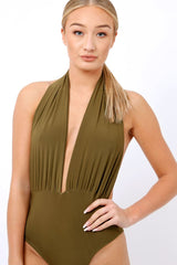 Khaki plunge Halterneck Bodysuit - Lona
