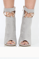 Grey Cut Out Block Heel Boots - London