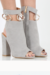 Grey Cut Out Block Heel Boots - London