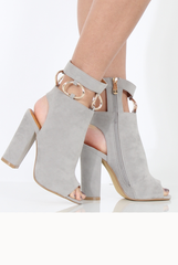 Grey Cut Out Block Heel Boots - London