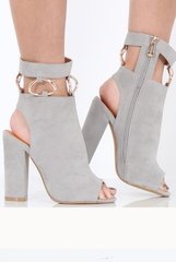 Grey Cut Out Block Heel Boots - London