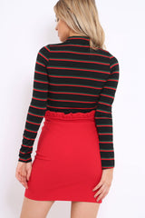 Black High Neck Stripe Crop Top - Londyn