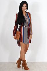 Lorda Wine Stripe Shirt Dress
