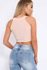 Nude Embroidered Lace Up Crop Top - Loree