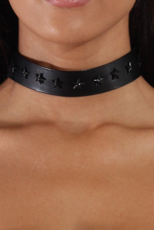Black PU Strap Star Stud Choker - Lorelei