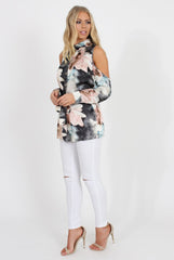 Pink Floral Cold Should Tie Waist Shirt- Loren