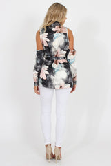 Pink Floral Cold Should Tie Waist Shirt- Loren