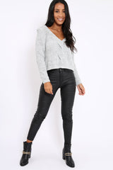 Grey Chunky Twist Knit Jumper - Loren