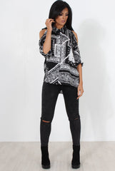 Lori Black Paisley Cold Shoulder Shirt