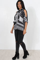 Lori Black Paisley Cold Shoulder Shirt