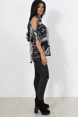 Lori Black Paisley Cold Shoulder Shirt