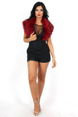 Lori Black Sequin V Neck Playsuit