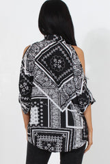 Lori Black Paisley Cold Shoulder Shirt