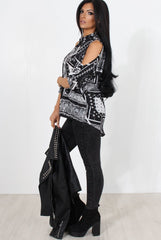 Lori Black Paisley Cold Shoulder Shirt