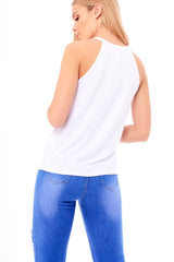 White Eyelet Detail 'Reckless' Slogan Strappy Top - Lori