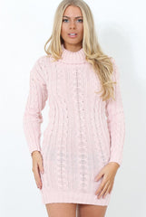 Pink Cowl Neck Knitted Dress-Loria