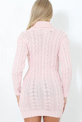 Pink Cowl Neck Knitted Dress-Loria