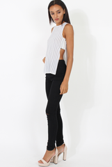 White Side Split Striped Top - Lorien