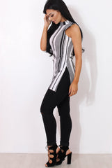 Lorina White Striped Side Split Top