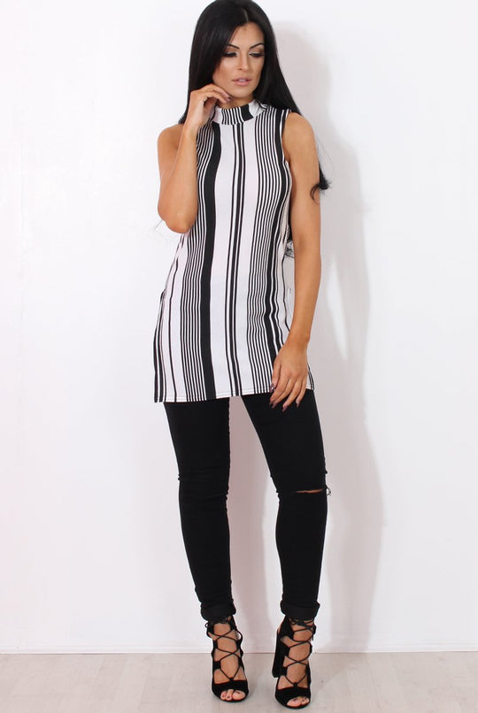 Lorina White Striped Side Split Top