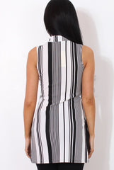 Lorina White Striped Side Split Top