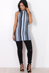 Lorina Blue Striped Side Split Top