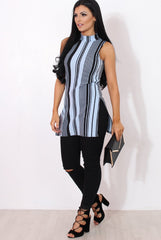 Lorina Blue Striped Side Split Top