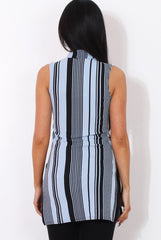 Lorina Blue Striped Side Split Top
