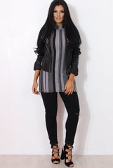 Lorina Grey Striped Side Split Top